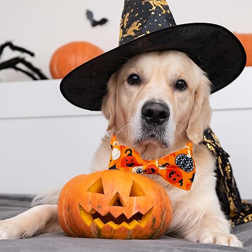 Miniatura 4 de Collar de perro de Halloween con pajarita, paquete de 2 collares de fantasma de calabaza navideña para niños y niñas, cachorros pequeños, medianos y