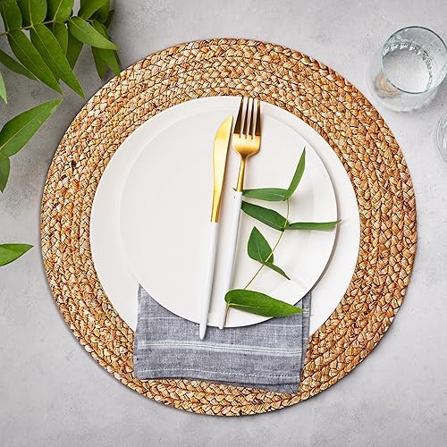 Miniatura 9 de Eco Crave Juego de 4 manteles individuales redondos de yute, naturales de 13 pulgadas, estilo bohemio, rústico, tejido a mano para decoración de