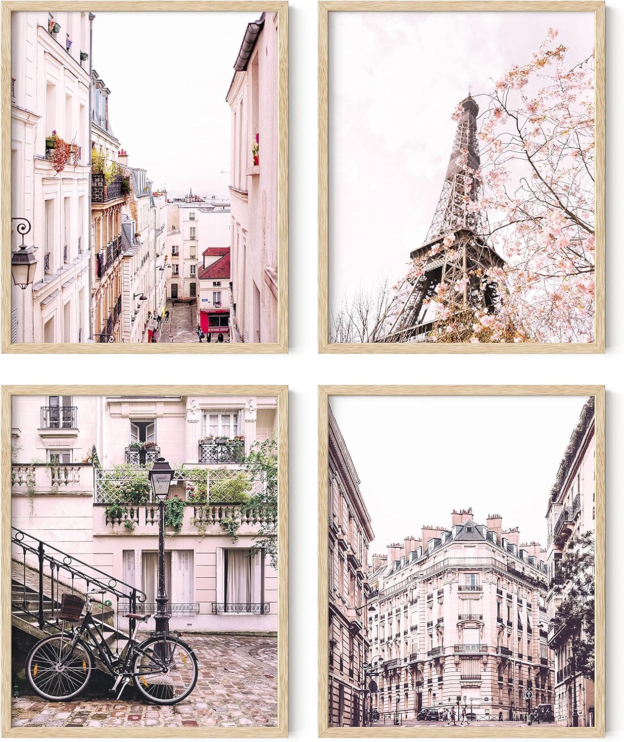 HAUS AND HUES Pink Paris Wall Decor - Set of 4 Paris Wall Art for Bedroom, Girls' Room, Bathroom - Black Frame, 11x14