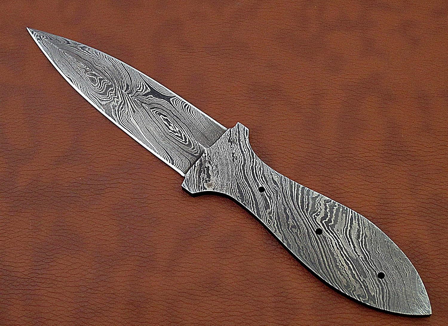 Damascus steel blank blade, knife making supplies, 3.5 inches dual cutting edge blade, daily work use full tang blade, 4.5" scale space, Damascus steel blank blade hand forged skinning knife with 3 Pin hole, (9 inches)