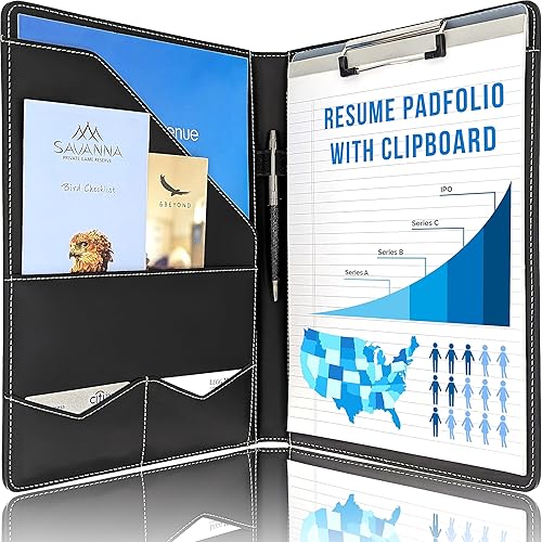 STYLIO Padfolio - Carpeta portapapeles Organizador de cartera con portapapeles extraíble Carpeta portapapeles con almacenamiento para cuaderno,