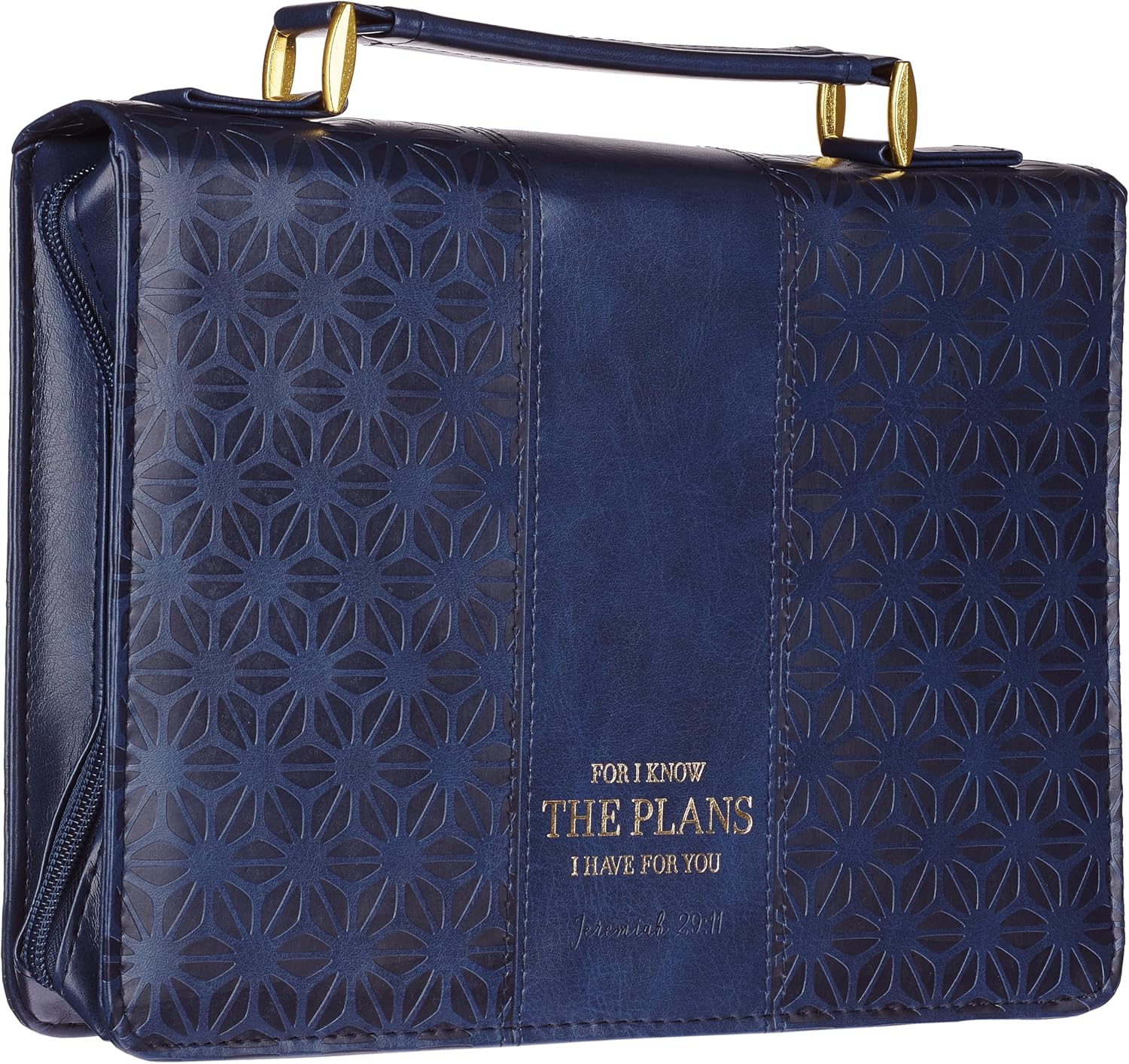 Christian Art Gifts Women's Fashion Bible Cover I Know The Plans Jeremiah 29:11, Blue/Gold Faux Leather, Large