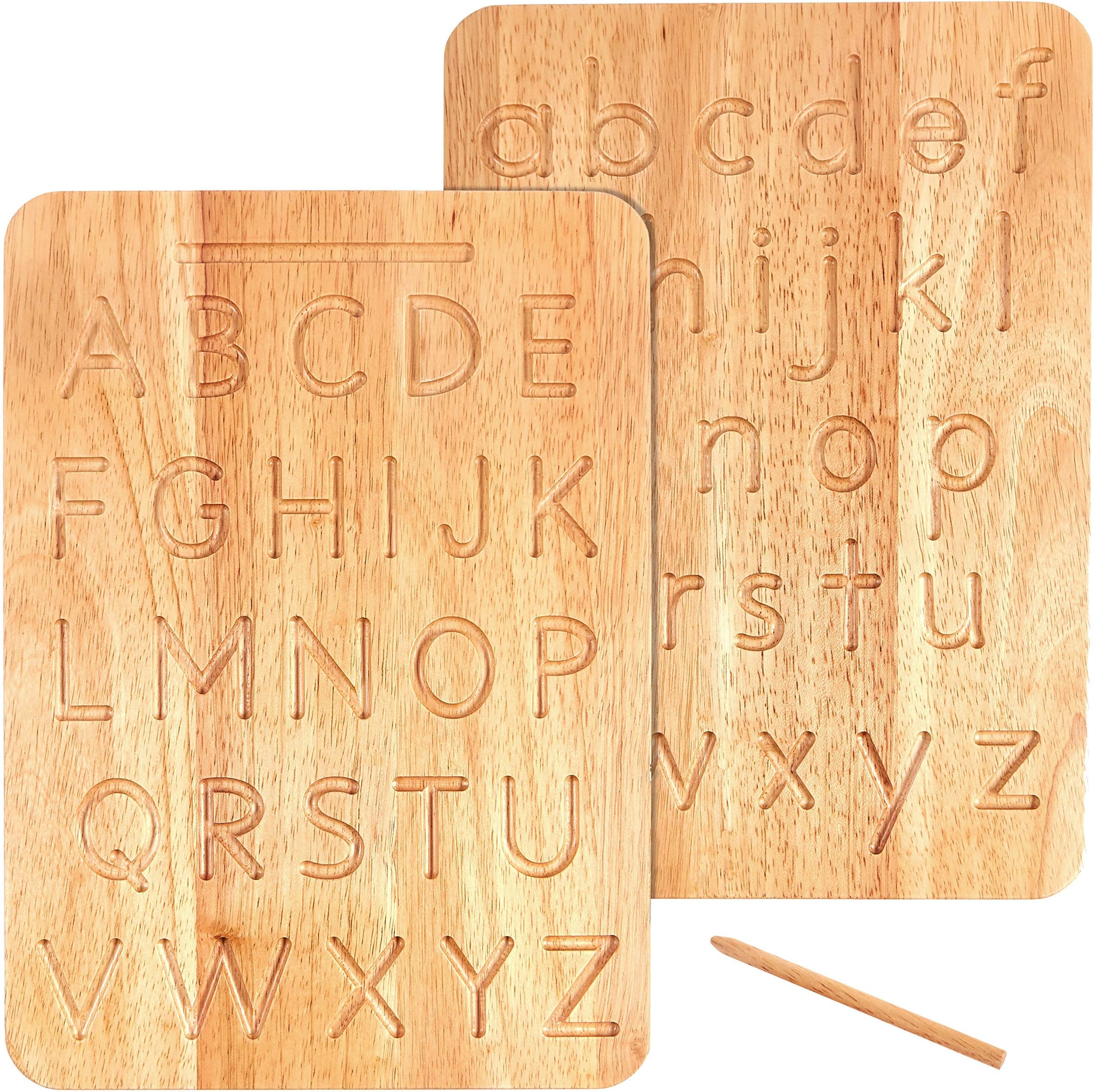 Montessori & Me Wood Alphabet Tracing Board Montessori Letters - Wooden Large Print Letters for 36m to Preschool - Reversible Uppercase and Lowercase