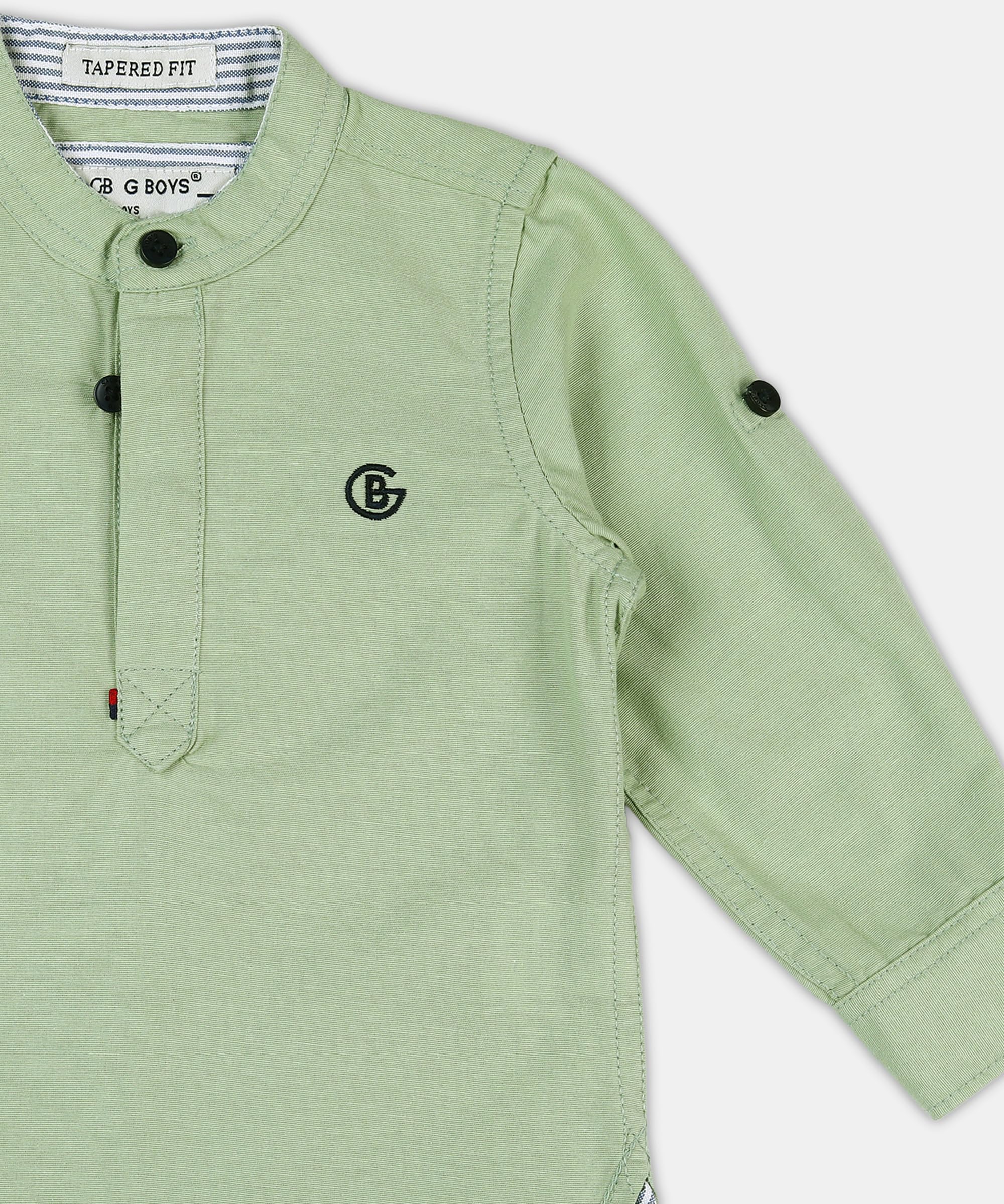 Pooja Baby Kids Stylish Solid Style Cotton Regular Fit Kurta Formal Boys Shirt Casual Wear Buttoned Kurta for Boys (14-15 Years, Light Green) - Image 5 thumbnail