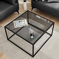 Vista 10 de SAYGOER Mesa de Centro de Vidrio Negro Pequeña Mesa de Centro Moderna 26.7 pulgadas Cuadrada de Vidrio Templado Mesa Central de Acento para Sala