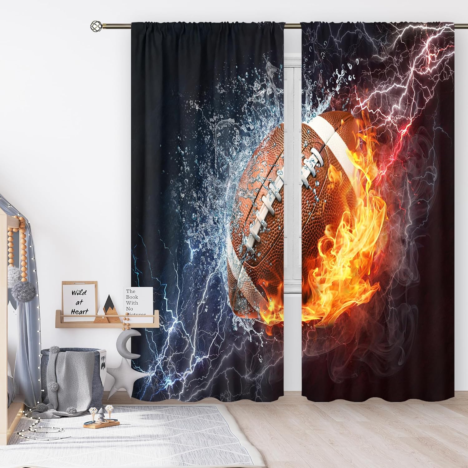 Cinbloo Men Basketball Semi-Sheer Curtains Rod Pocket Sport Theme Ball Court Arena Stadium Field for Teen Boys Bedroom Decor Game Competition Living Room Window Drapes Fabric 2 Panels 41W x 62L Inch