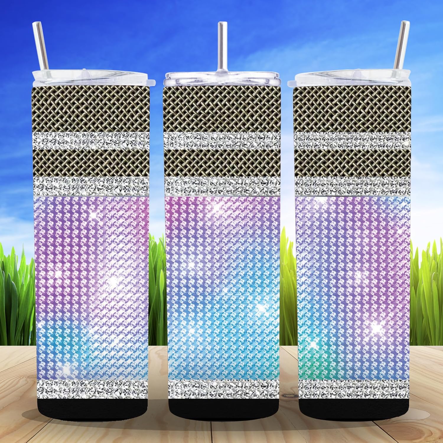 20 oz Insulated Stainless Steel Tumbler with Spill Proof Lid and Reusable Straw, Water Bottle Coffee Cups Travel Mug, Fashion Glam REAL (optional!) Bling Rhinestone Cup Mug Tumbler (Bling01)