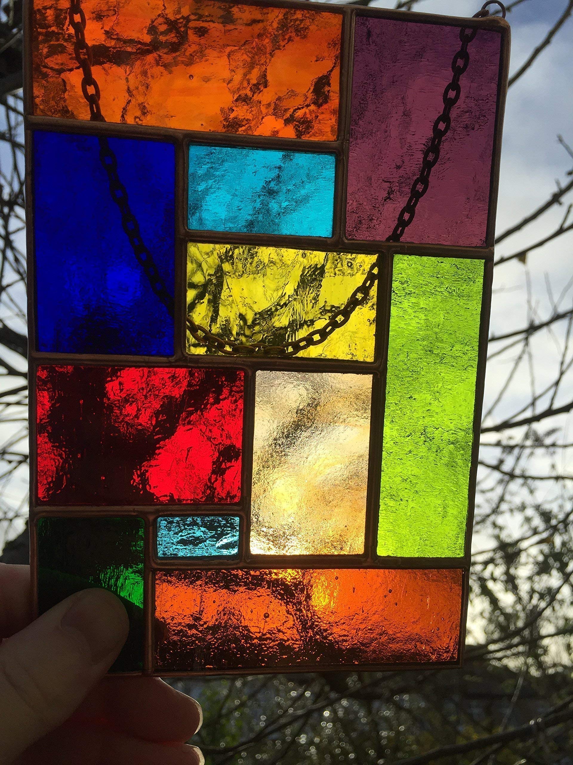 Panel de vidrieras, atrapasueños abstractos multicolor de cobre, hecho a mano, regalo artístico para ventana
