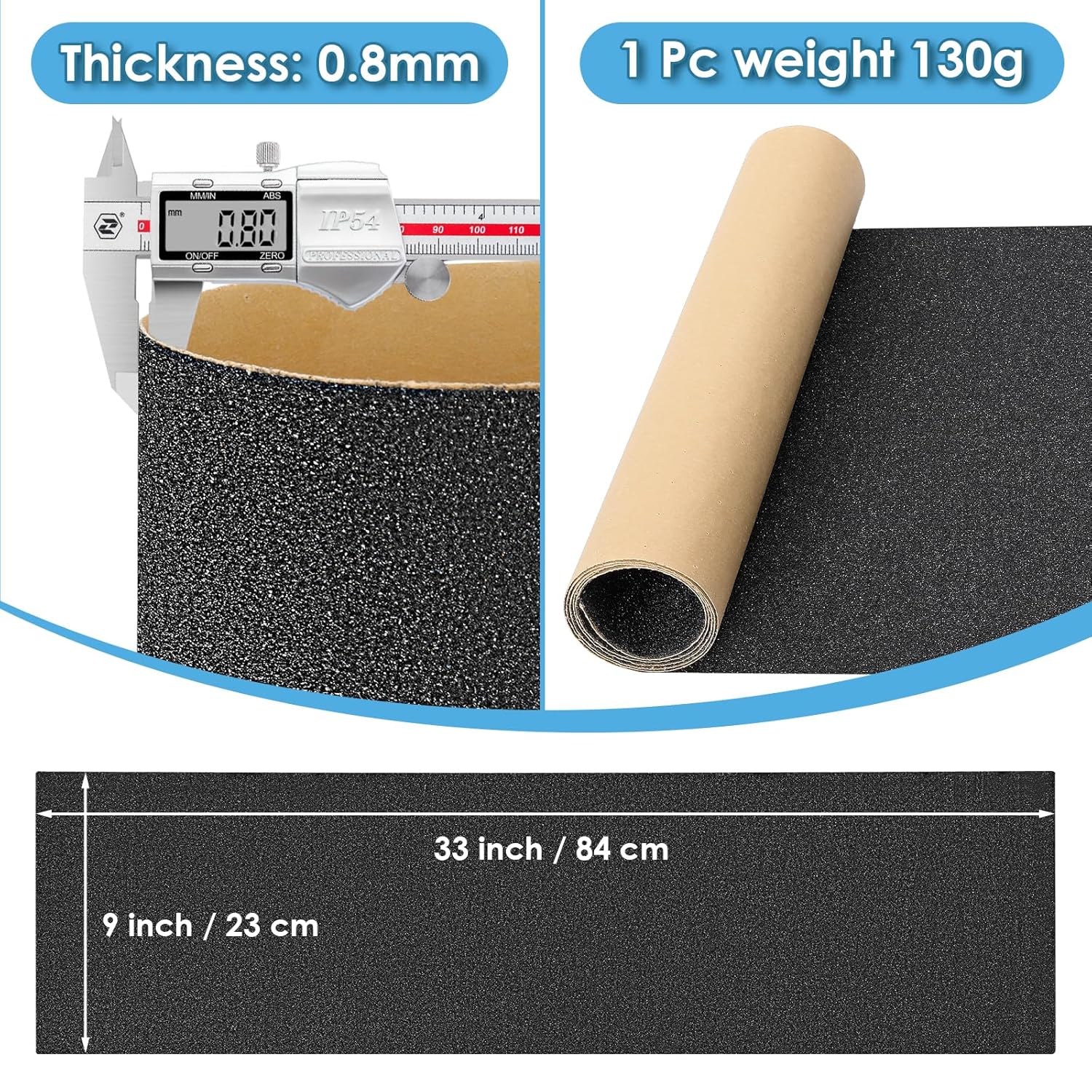 Grip Tape, 33" x 9", No Air Bubbles, Black Griptape for Skateboards & Scooters