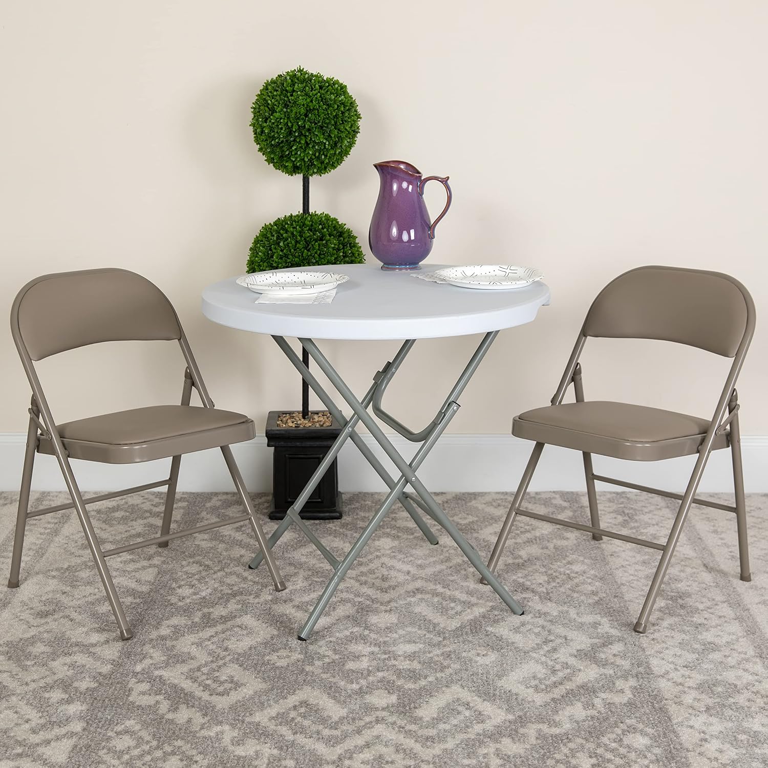 EMMA + OLIVER 2 Pack Double Braced Gray Vinyl Folding Chair