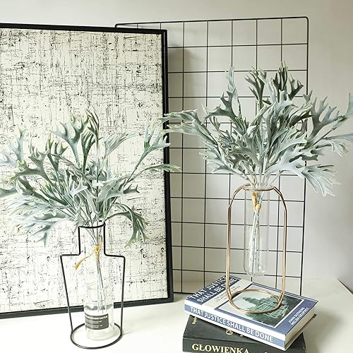 Miniatura 6 de JD Helecho artificial cuerno de ciervo de 15 pulgadas, helecho tropical sintético para exteriores, resistente a los rayos UV, para ramo de boda