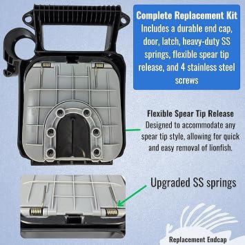 Replacement Lionfish Locker Handle End Cap Assembly Includes Door, Springs, Latch (Charcoal)