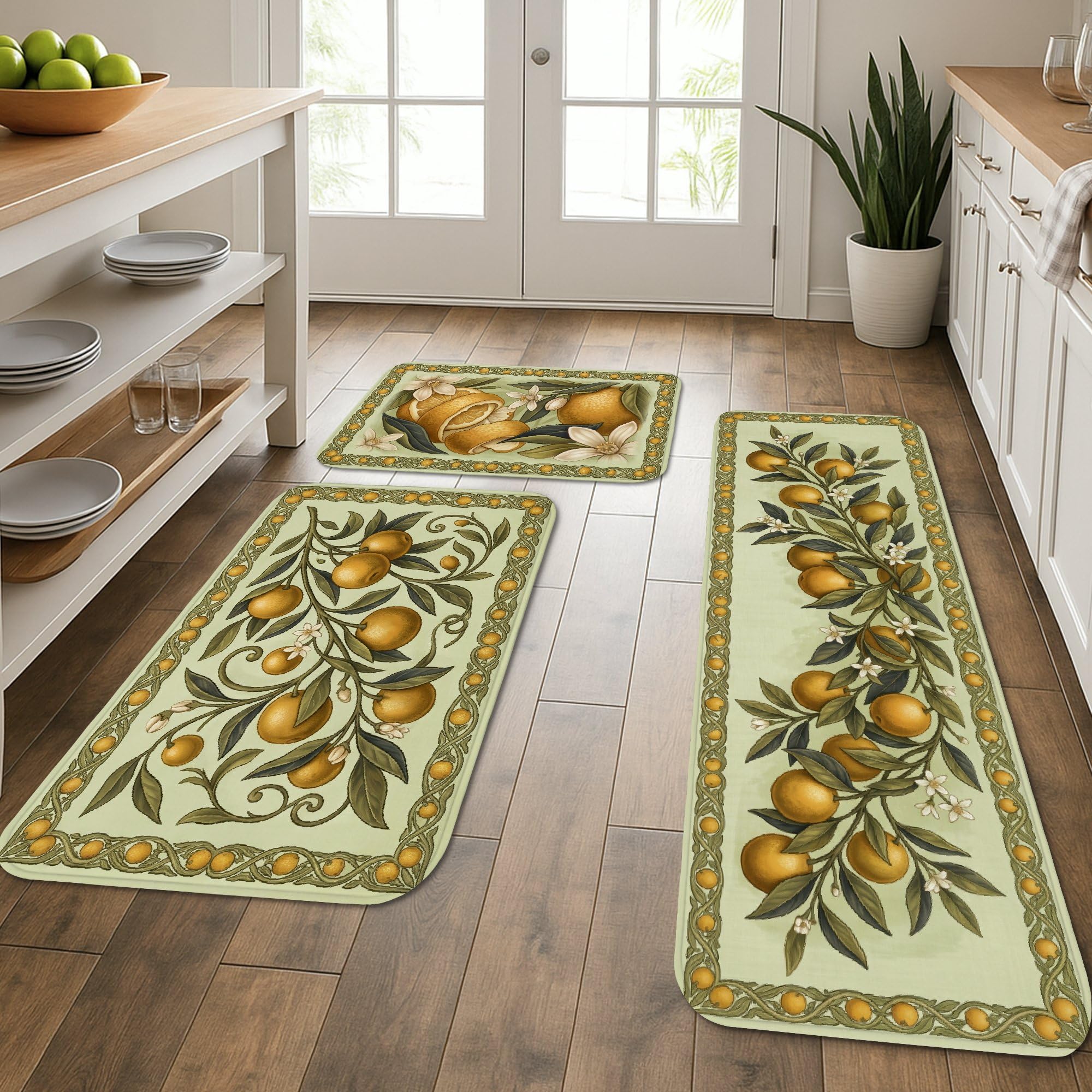Tapetes de cocina acolchados de alta comodidad y diseño floral vintage, juego premium de 3