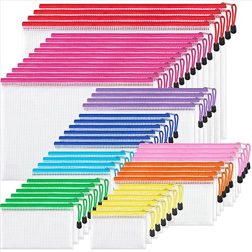 Miniatura 13 de JARLINK Paquete de 18 tamaños de bolsa de malla con cremallera, impermeable, bolsa de documentos multiusos para suministros de oficina, cosméticos