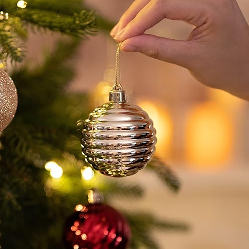 Miniatura 47 de Valery Madelyn Juego de adornos de Navidad para árbol de Navidad, 24 quilates, adornos de bolas inastillables de color azul marino, adorno colgante