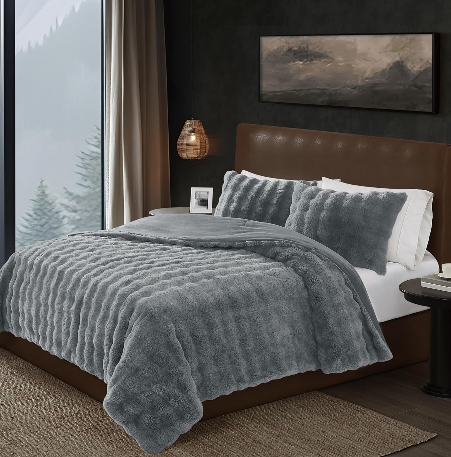 Frye Bubble Faux Fur Ivory Full/Queen Comforter Set