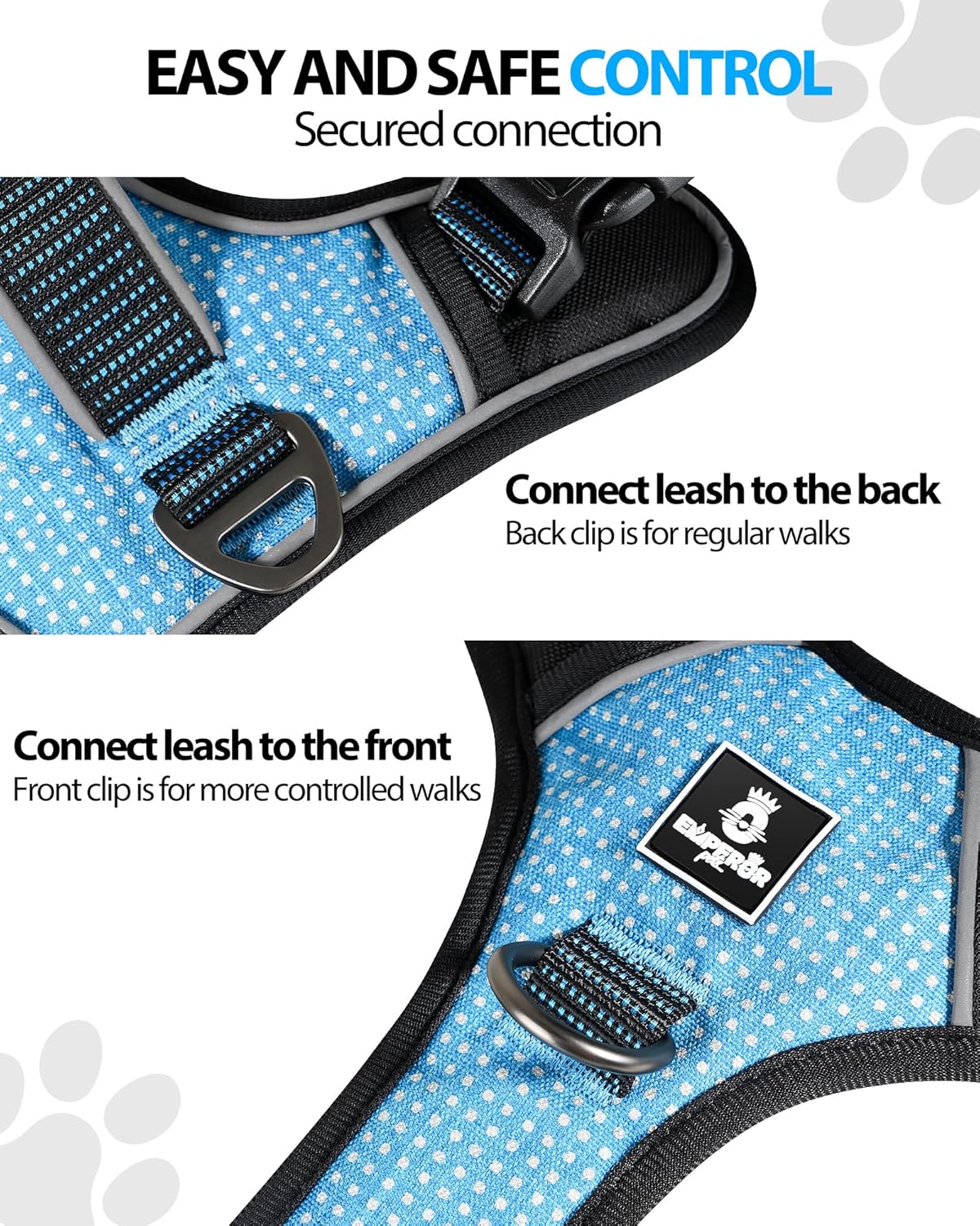 Emperor Pets Blue Reflective Dog Harness Small Sized Dog - No Pull Dog Harness with 2 Leash Clips, Premium Oxford Soft Padded Puppy Harness, No Choke Design Small Dog Harness (S, Blue)