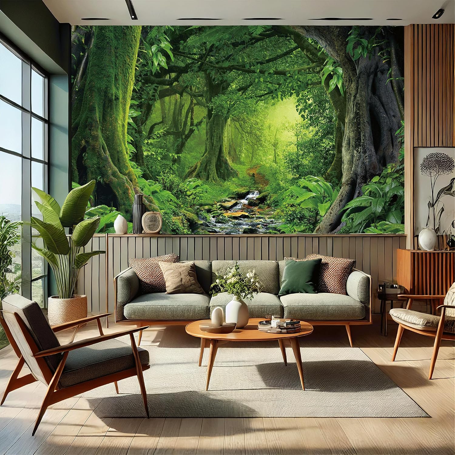 AMUGISH Nature Forest Wallpaper Wall Mural Tapestry Peel and Stick | Bathroom Bedroom Living Room Laundry Nursery