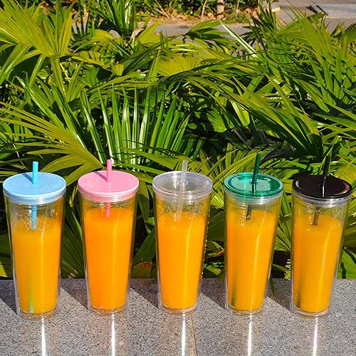 Miniatura 7 de Vasos aislados de plástico transparente de doble pared paquete de 3 vasos de 24 onzas con tapas y pajitas vasos reutilizables con pajita perfectos
