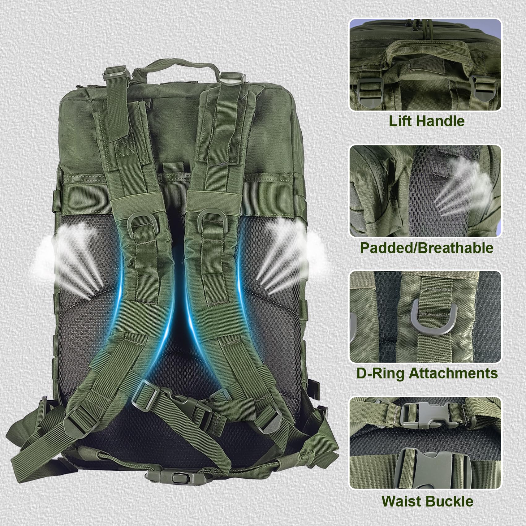 HEMSO Zaino Militare 45 Litri, Impermeabile Grande Zaino Tattico, Molle Zaini di Assalto per Uomo Donna Università Sopravvivenza Viaggio Trekking Campeggio Caccia Moto Palestra Fotografico