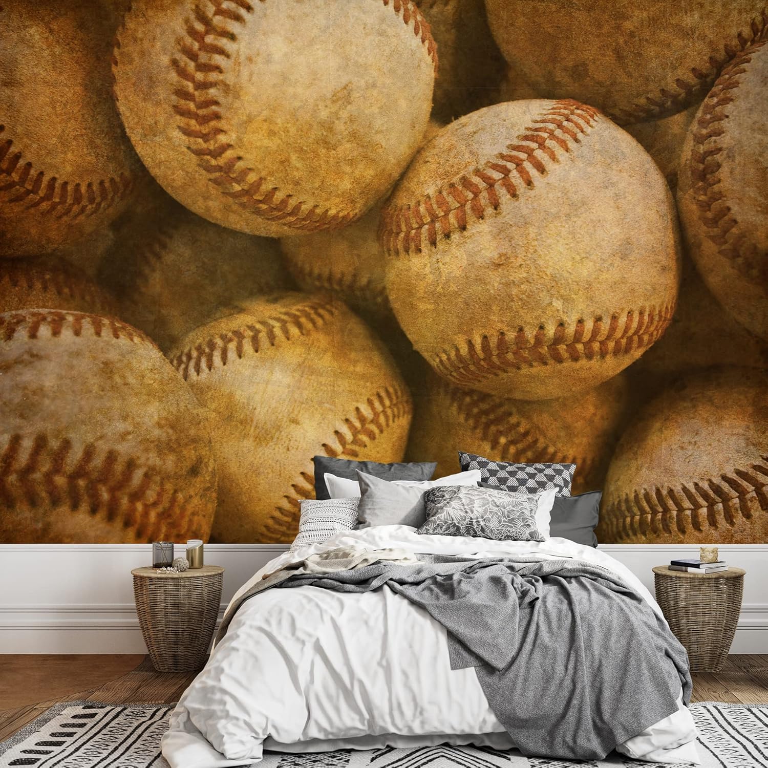 wall26 - Aged Vintage Baseball Background - Removable Wall Mural | Self-Adhesive Large Wallpaper - 66x96 inches