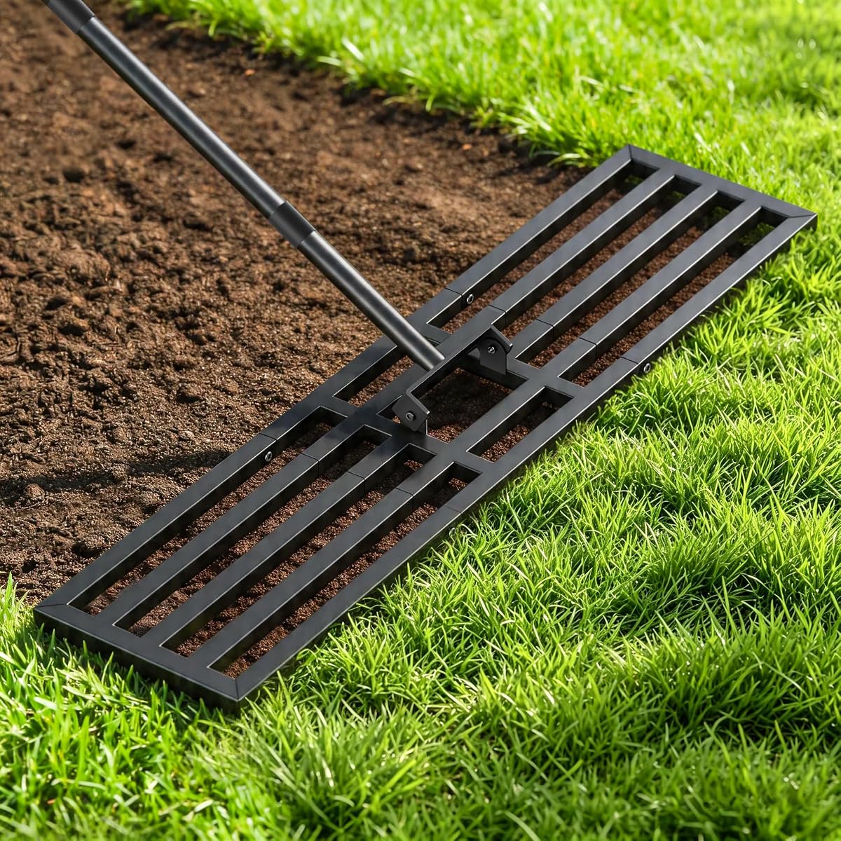 Lawn Leveling Rake 40x10 inch, Heavy Duty Reinforced Lawn Leveler Tool, Garden Landscape Rake with 77" Adjustable Handle, Yard Ground Leveler for Backyard, Garden, Golf Course, Farm, Pasture