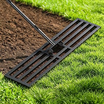 Lawn Leveling Rake 44x10 inch, Heavy Duty Reinforced Lawn Leveler Tool, Garden Landscape Rake with 77" Adjustable Handle, Yard Ground Leveler for Backyard, Garden, Golf Course, Farm, Pasture