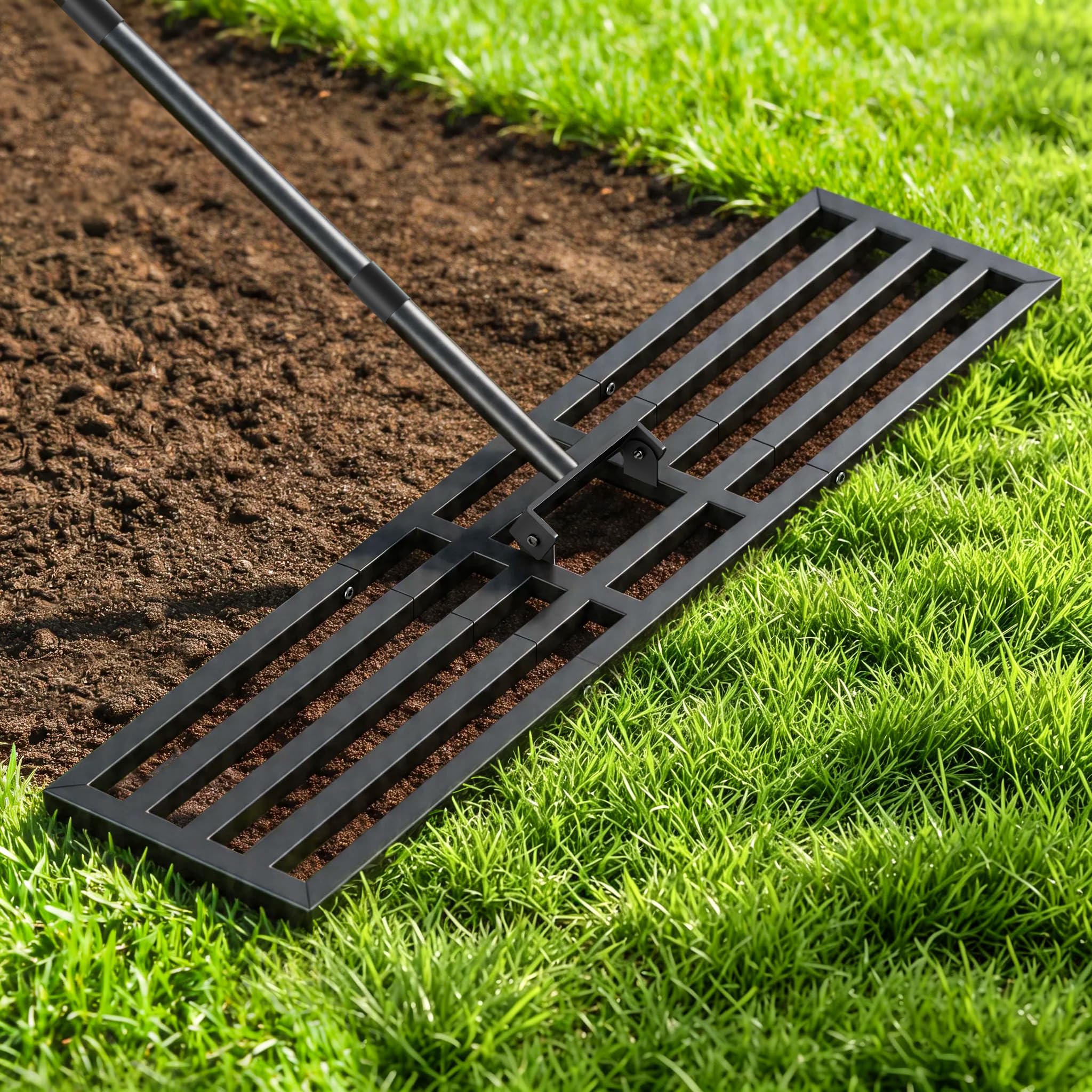 Photo 1 of Tigerden Lawn Leveling Rake 36x10 inch, Heavy Duty Reinforced Lawn Leveler Tool, Garden Landscape Rake with 77" Adjustable Handle, Yard Ground Leveler for Backyard, Garden, Golf Course, Farm, Pasture