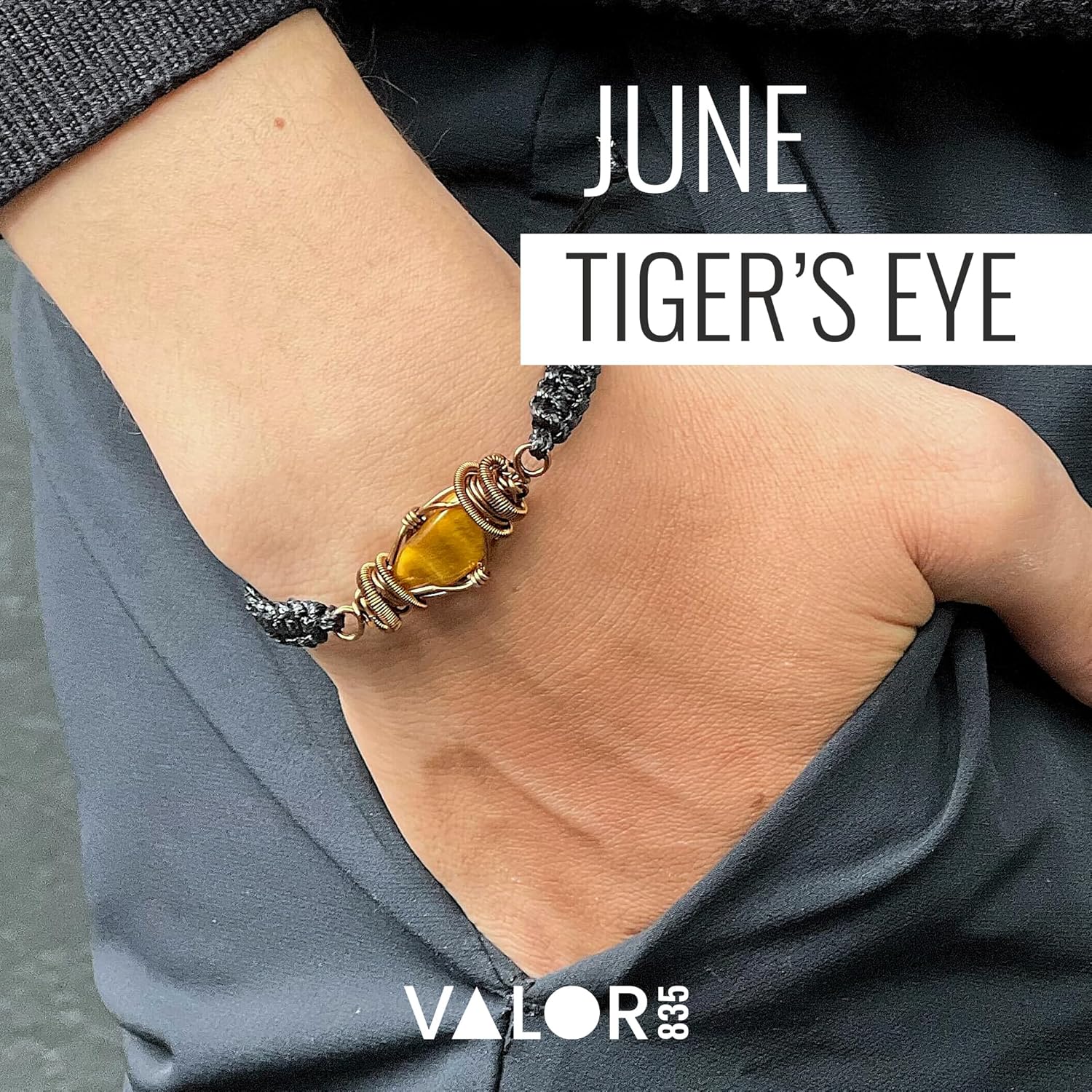 NEW VALOR 835 Raw Bracelet for Men - Natural Crystal Gemstone - Men’s Jewelry Gift - Size Adjustable Bracelet - Tiger’s Eye Bracelet - October Birthstone - Gift for Men