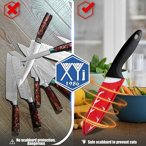Vista 14 de XYJ Juego de 2 fundas de cuchillo de seguridad para cuchillos, protector de borde, funda universal para cuchillos, chef, cuchillo de cerámica