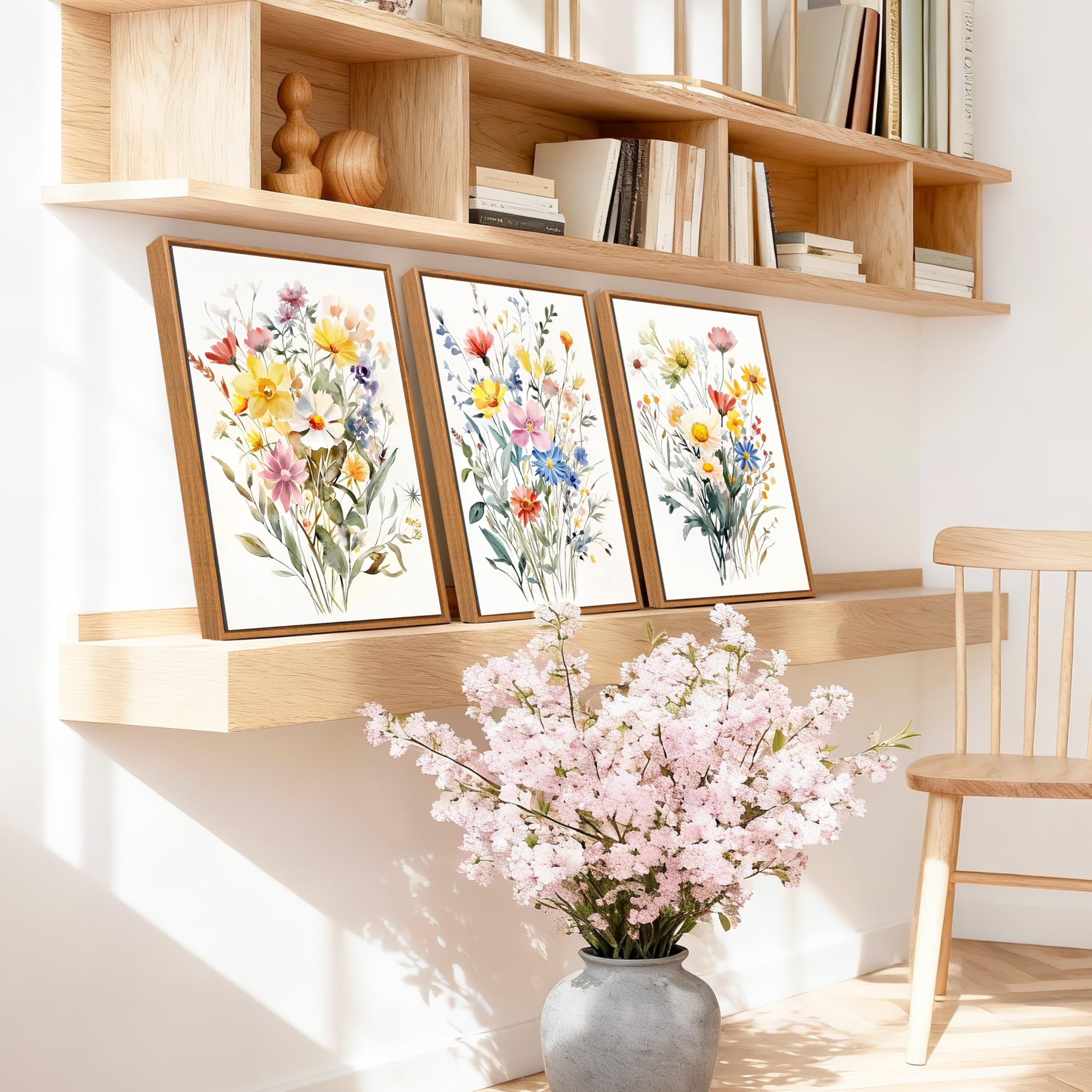 3 Pcs Wooden Framed Canvas Wall Art Set Bohemian Sage Green Canvas Prints Poster Geometric Line Beige Green Pictures for Living Room Bedroom Dinning Room Hallway Stairs Wall Decor 30x40cm x3pcs — view 97