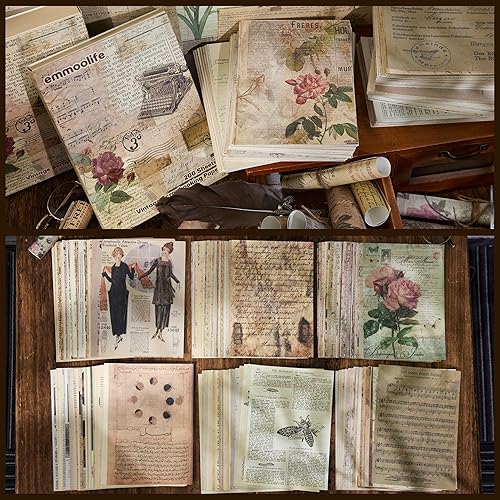 Vista 25 de emmoolife 300 hojas de papel estético para álbumes de recortes, retro, bohemio, pastel, collage de pared, suministros para álbumes de recortes, Arte