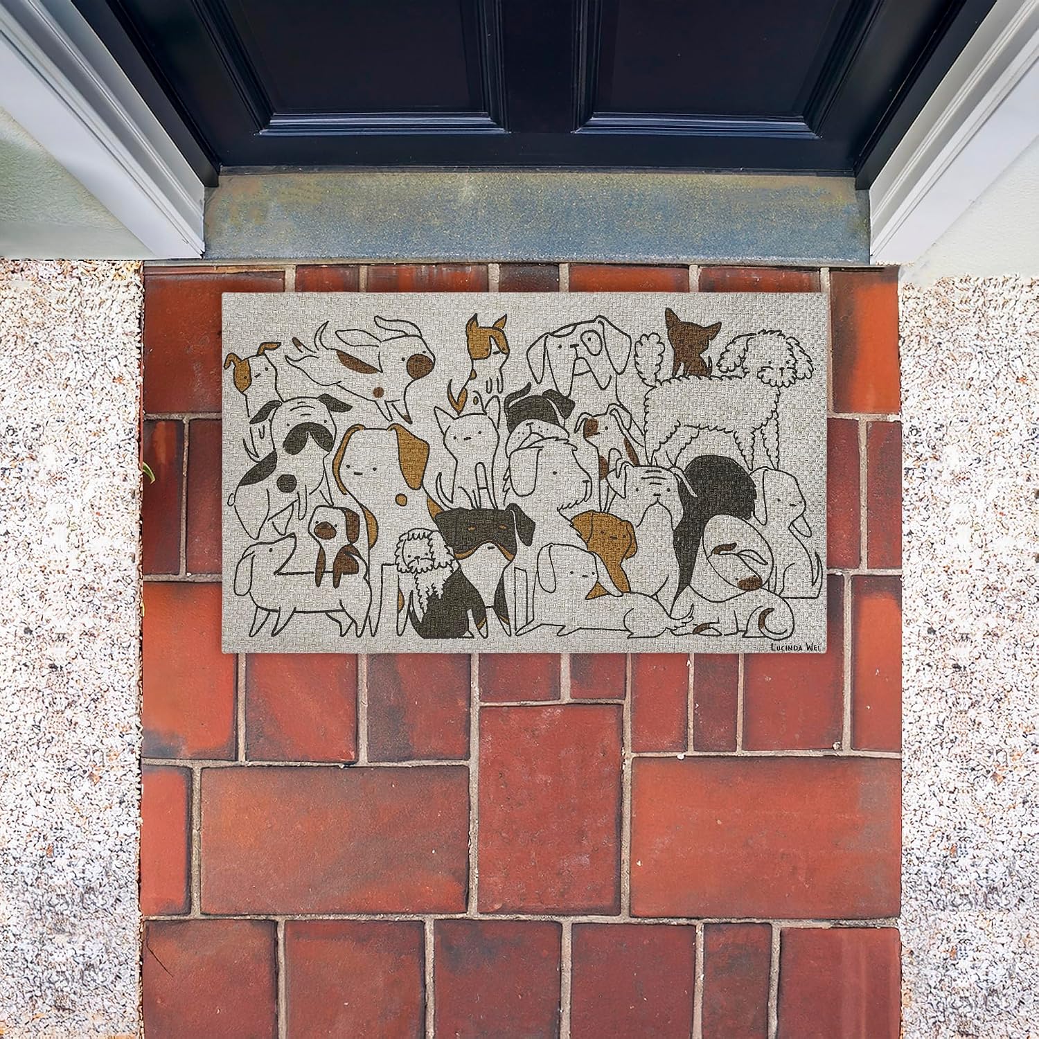 Stupell Industries Eclectic Dog Breeds Outdoor Door Mat, Durable Non-Slip Woven Natural Texture Mat with Recycled Rubber Backing, Weather-Resistant Dog Lover Entryway Design by Lisa Wehmeyer, 18"x30"