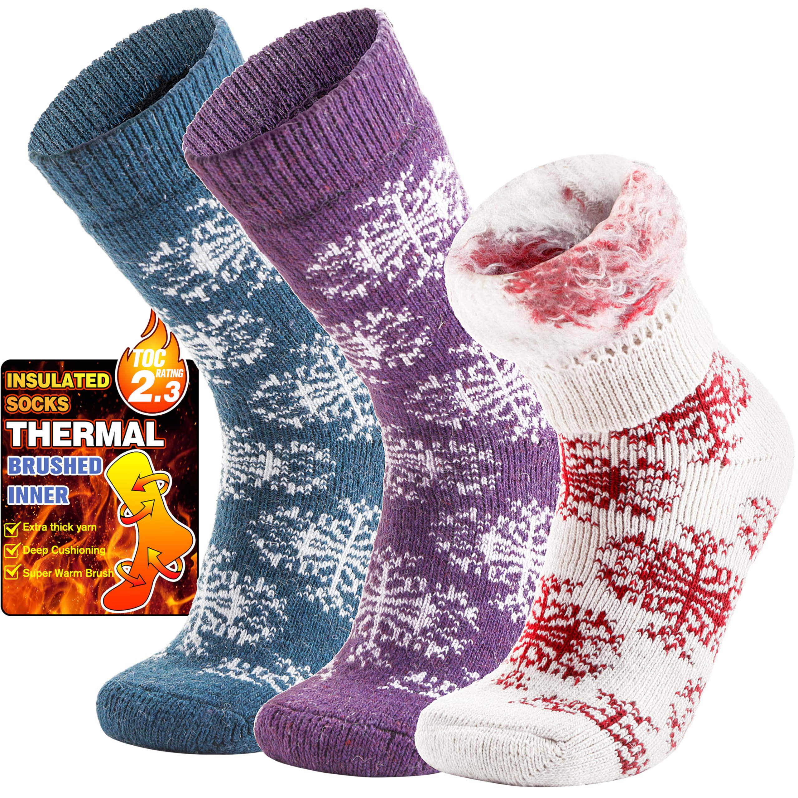 3 Pairs Warm Thermal Socks for Women &amp; Men Winter Ski Thick Boot Insulated Socks for Cold Weather