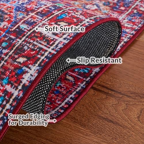 Miniatura 7 de SAFAVIEH Alfombra lavable Tucson Collection - 5 x 8 pies, rojo y azul, antideslizante, ideal para zonas de alto tráfico en sala de estar,