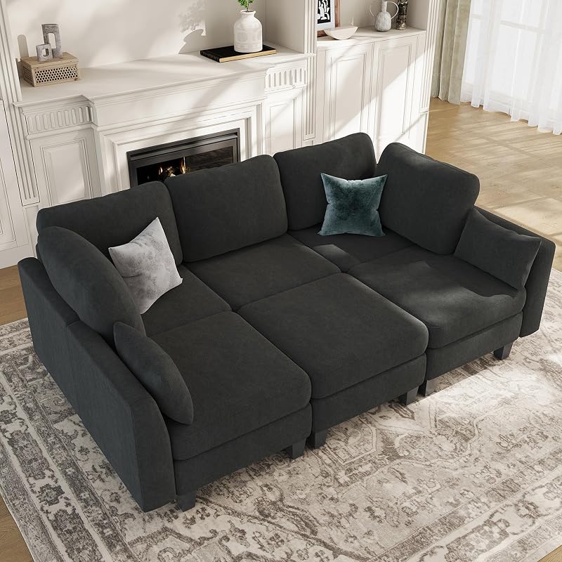 Sectional Sleeper Sofa, 6 Seaters Modular Sleeper Sofa Couch, Dark Grey image 2