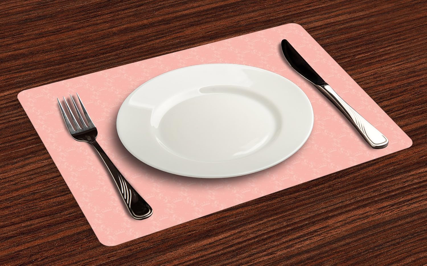 Ambesonne Peach Place Mats Set of 4, Soft Colored Background with Crowns and Floral Abstract Motifs with Faded Look Monochrome, Washable Fabric Placemats for Dining Table, Standard Size, Coral