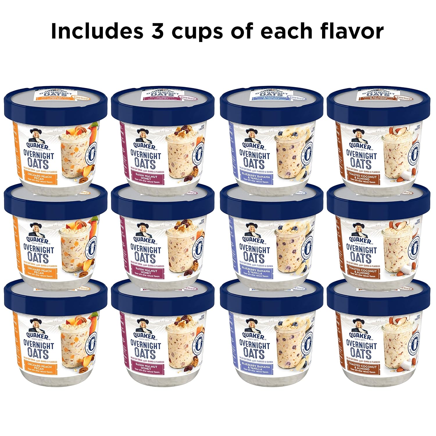 Quaker Overnight Oats, Variety Pack, Breakfast Cereal, 1 Count (Pack of 12)