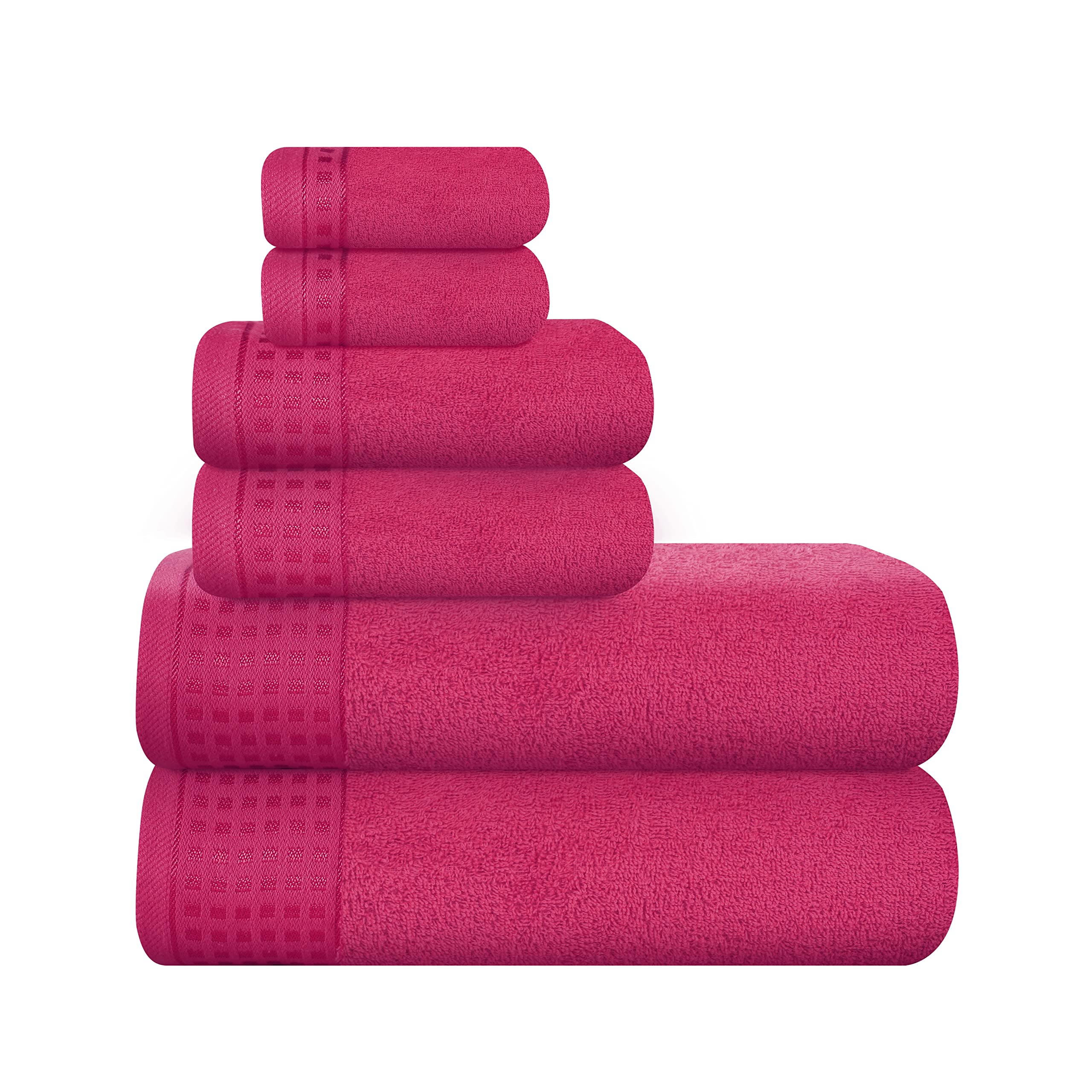 GLAMBURG 100% Cotton Ultra Soft 6 Pack Towel Set, Contains 2 Bath Towels 28x55 Inches, 2 Hand Towels 16x24 Inches &amp; 2 Wash Coths 12x12 Inches, Compact Absorbent Lightweight &amp; Quickdry - Hot Pink