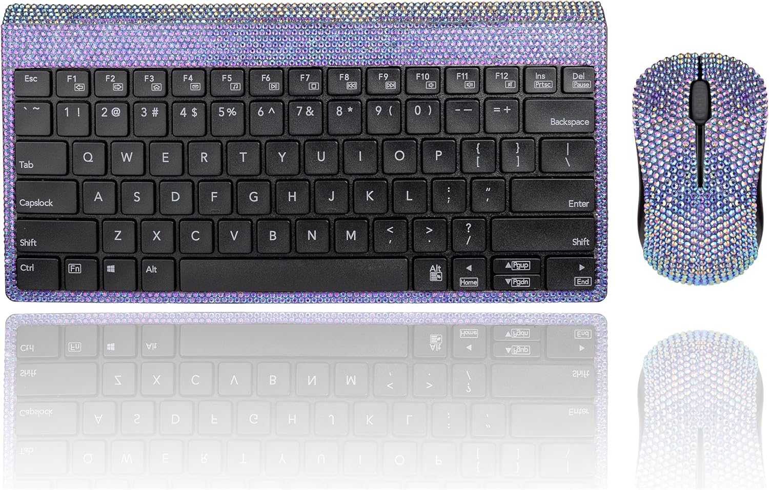 Luxury Bling Rhinestone Compact Wireless Keyboard Mouse, 2.4GHz Ultra Thin Small Wireless Keyboard Mouse Combo for Desktop, Laptop - AB Purple