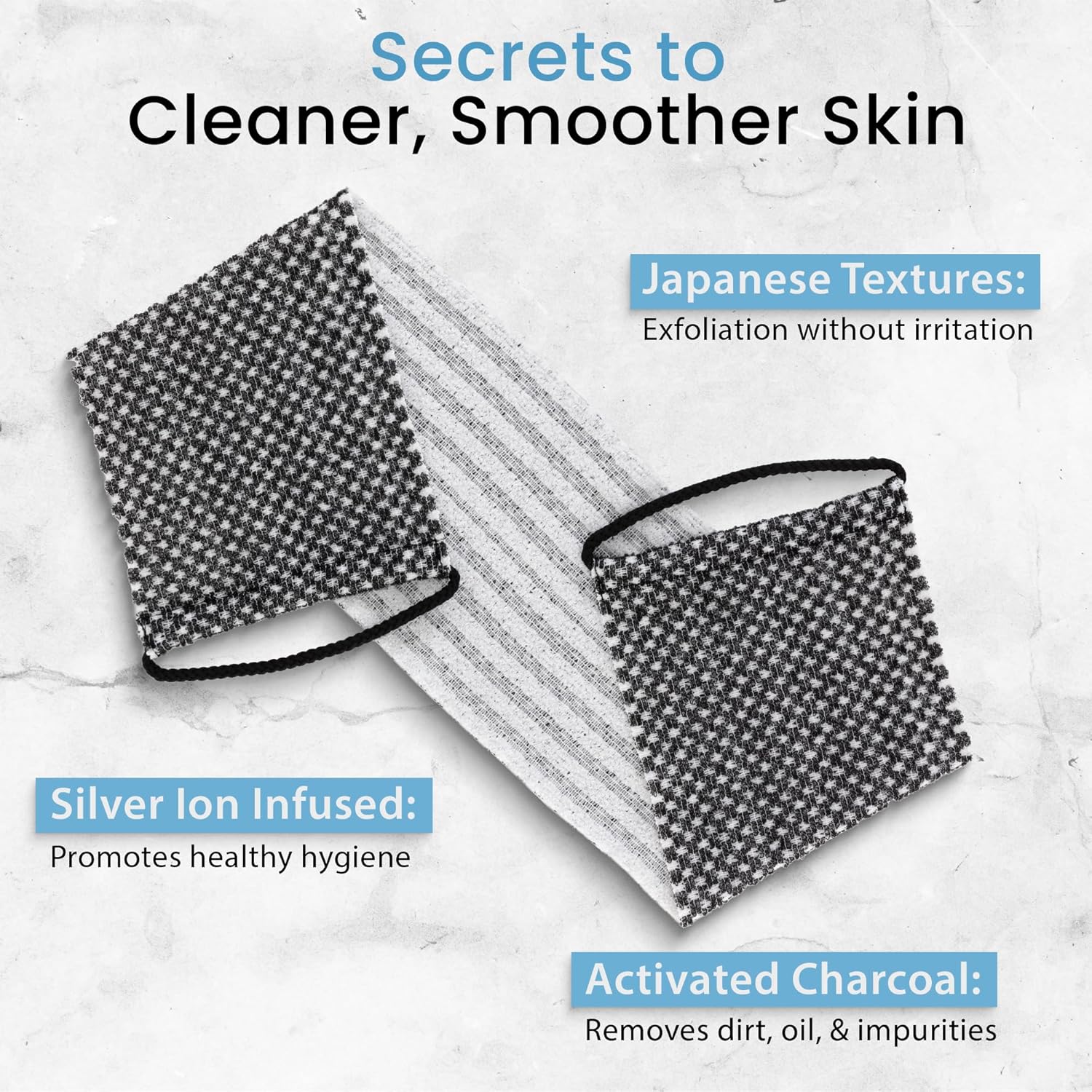 Japanese Exfoliating Washcloth for Back & Body - Charcoal & Silver Ion Exfoliating Towel - Two-Sided Gentle Exfoliation - Image 3