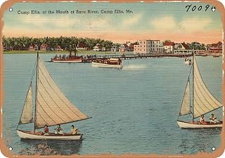 7 x 10 METAL SIGN - Maine Postcard - Camp Ellis at the mouth at Saco River, Camp Ellis, Me. - Vintage Rusty Look