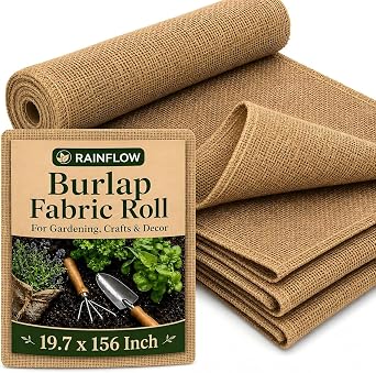 RAINFLOW 19.7 x 156 Inch Burlap Roll - Natural Burlap Fabric by the Yard | Natural Jute Fabric for Gardening, Weed Barrier, Tree Trunk Wrap, Outdoor Landscaping, Wedding Decor, Table Decor & Craft Use