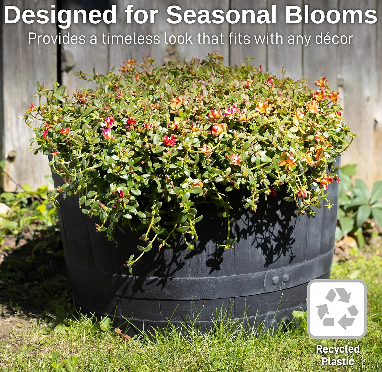 RTS Home Accents Polyethylene Whiskey Barrel Planter for Indoor or Outdoor Gardening, Black (2 Pack)