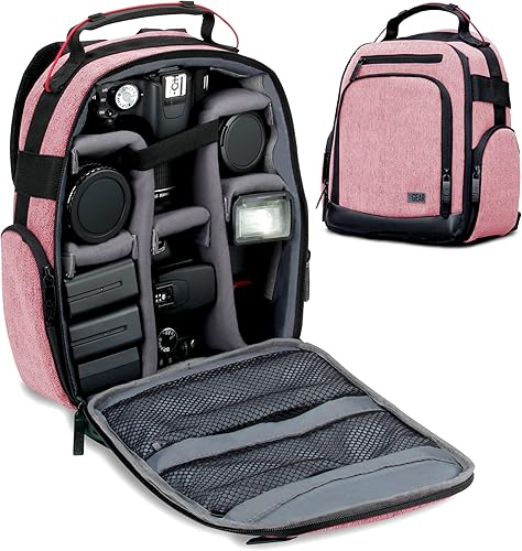 USA GEAR Mochila portátil para cámara DSLR rojo con separadores de accesorios personalizables parte inferior resistente a la intemperie y cómodo