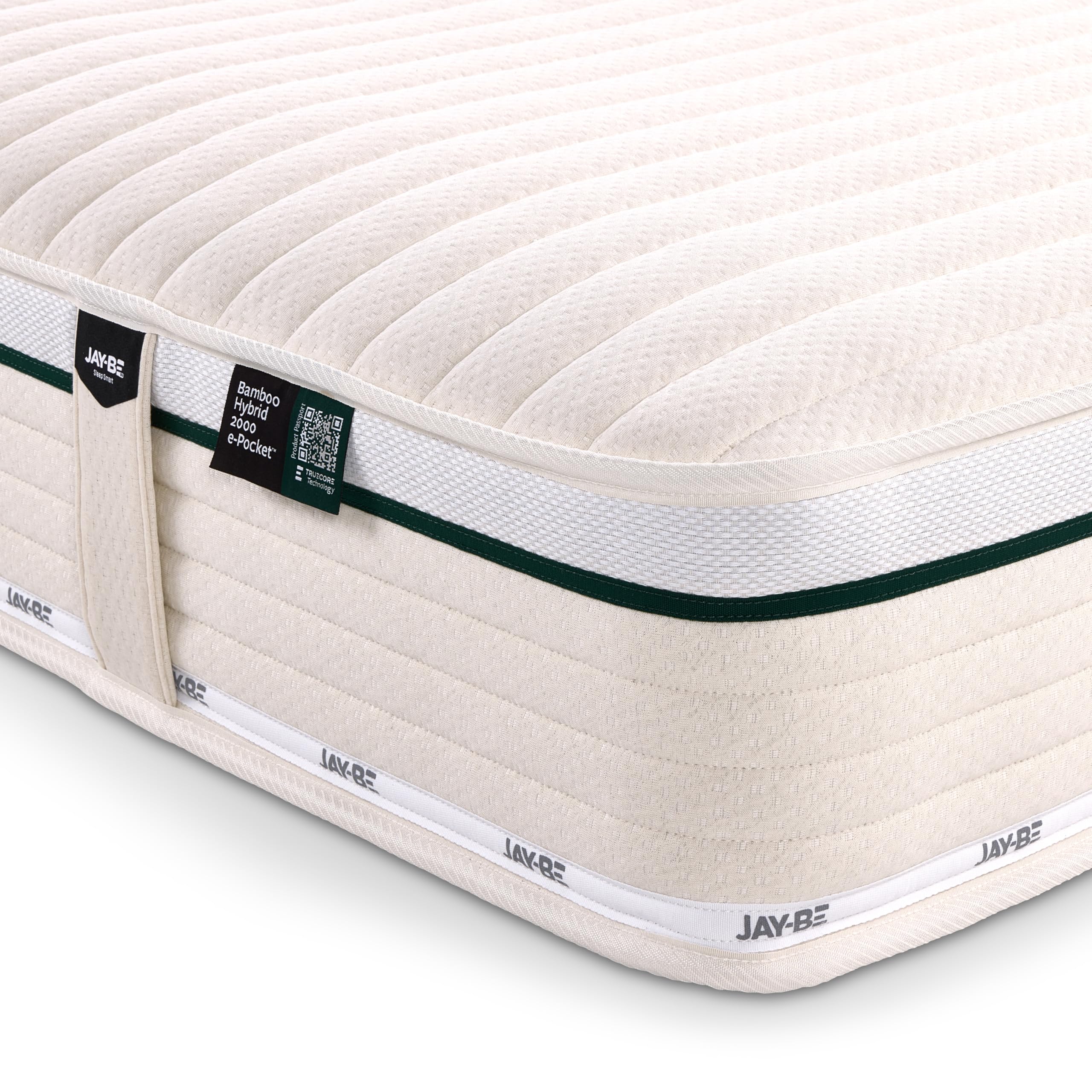JAY-BE Natural Fresh 2000 King Size Mattress, 23cm Thick, Hybrid Pocket Sprung, Medium Mattress, Better Bamboo Cotton & Mint Infused Fillings, 5ft Kingsize (200 x 150 x 23cm)