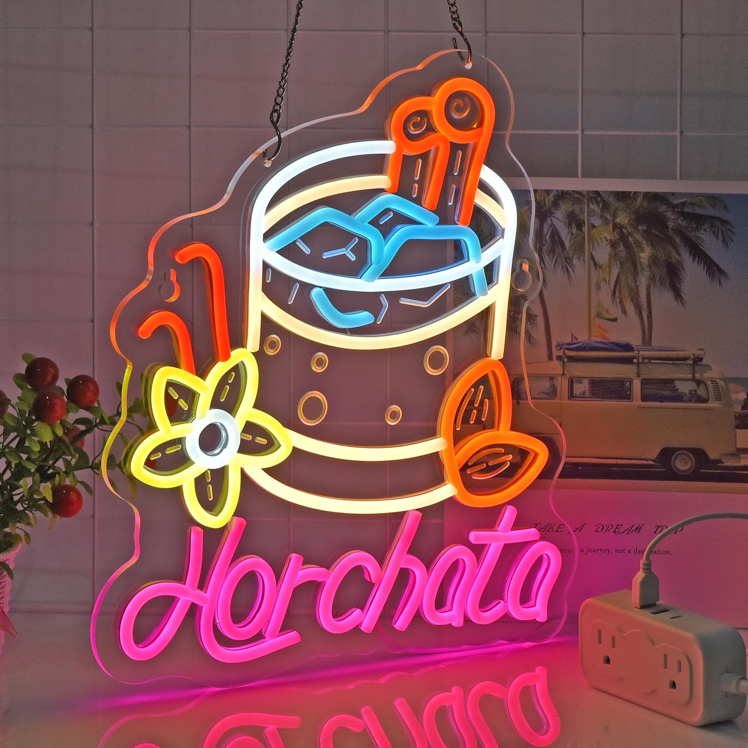 Horchata Neon Sign, Neon Lights Hanging Wall Art Decoration for Mexican Restaurant Store Shop Bar Pub Food Truck Cafe Party Home Decor, USB Powered Ultra Bright Dimmable,15 * 12.6inch
