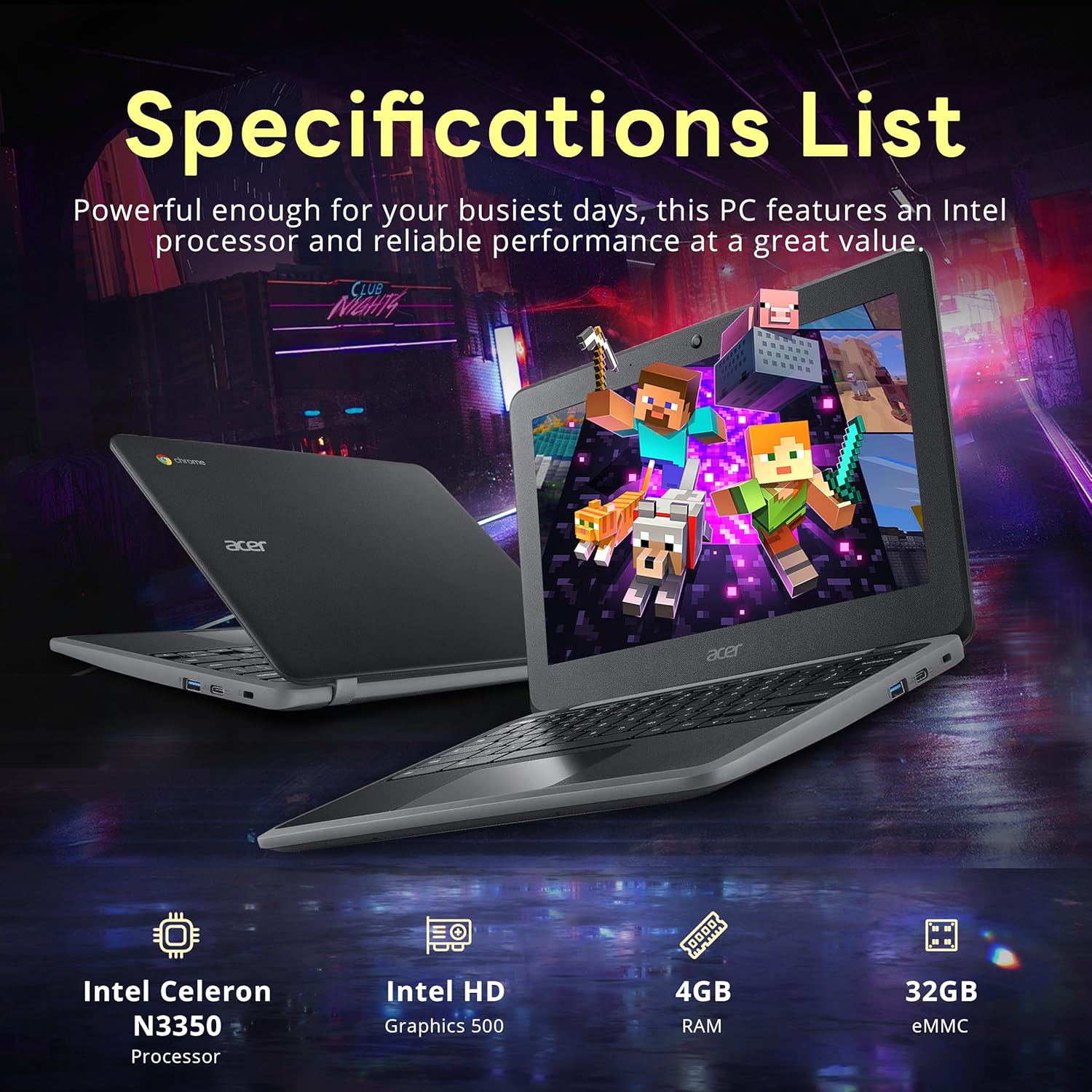 acer Chromebook Spin 11.6" HD Convertible Laptop, Intel Celeron N3350 Processor, 4GB RAM, 32GB eMMC, Integrated Intel HD Graphics 500, HD Webcam, WiFi, Chrome OS, Black (Renewed)