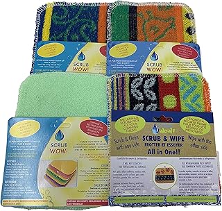 Scrub-Wow 4 Pack 2 x Original Scrubbies, 1 x Sponge and 1 x Scrub and Wipe. Assorted, Each Pack is Unique! Made in Europe, Environmentally Friendly Dishwasher Safe! Amazing Mixed Value 4 Pack.