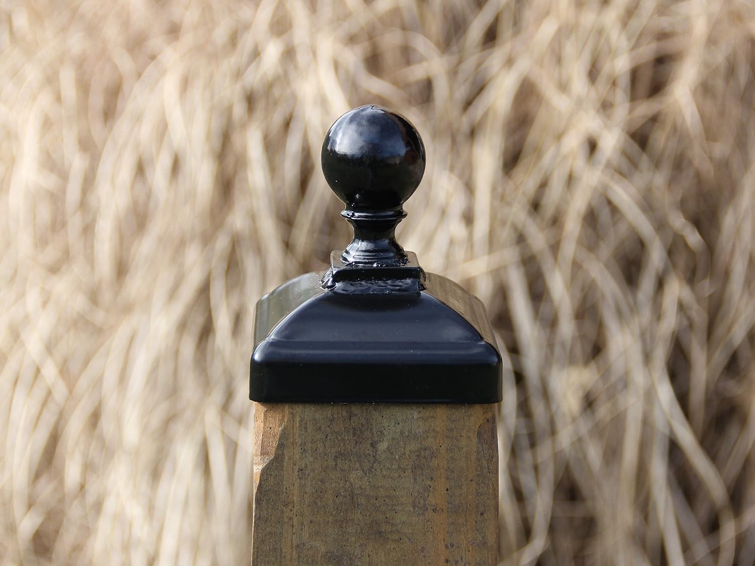 Metal Cannonball Post Cap for 4x4 Nominal Post (for Posts 3.5in x 3.5in or Smaller-Please Measure Post), Madison Iron and Wood (Gloss Black) (1 Each)